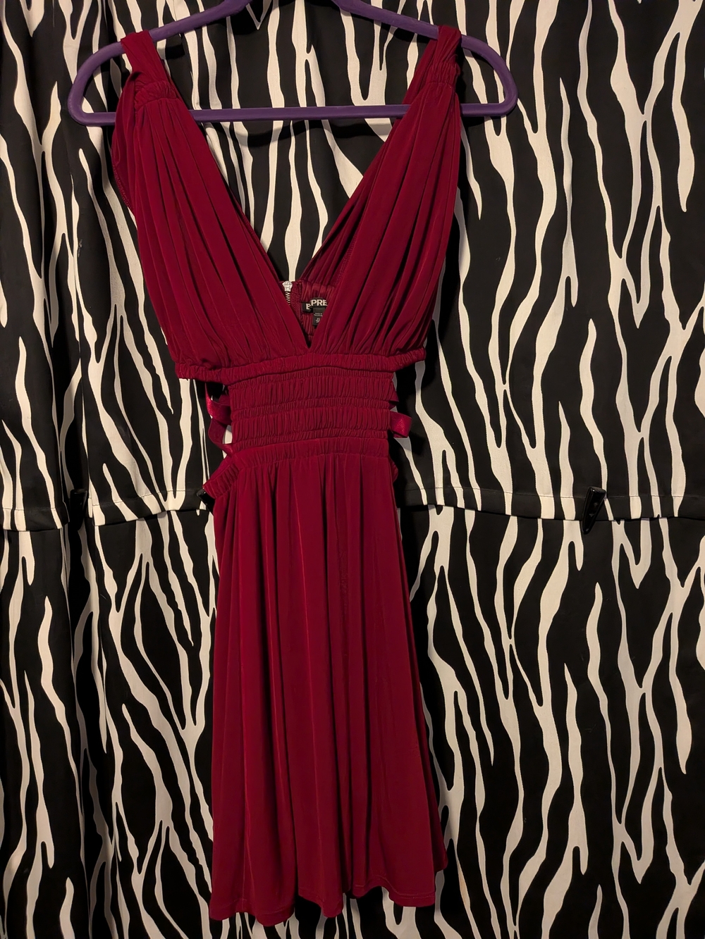 Express Deep Berry Plunge Mini Dress